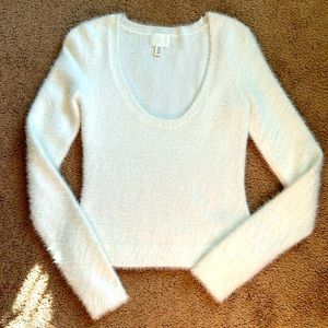 H&M White Fuzzy Sweater
